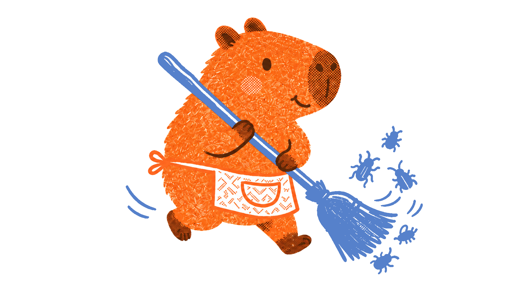 Capybara sweeping bugs